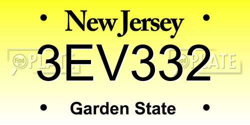 3EV332 New Jersey License Plate