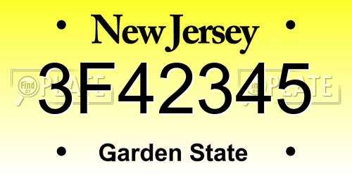 3F42345 New Jersey License Plate