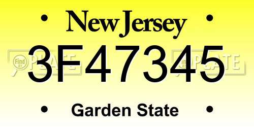 3F47345 New Jersey License Plate