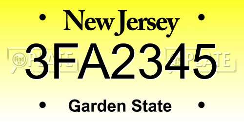 3FA2345 New Jersey License Plate