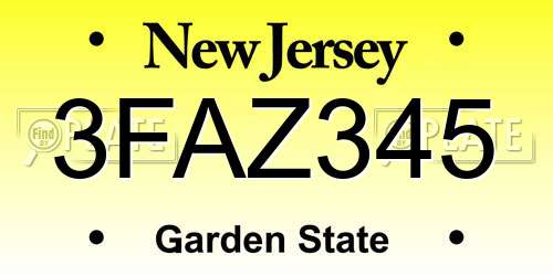 3FAZ345 New Jersey License Plate