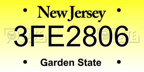 3FE2806 New Jersey License Plate
