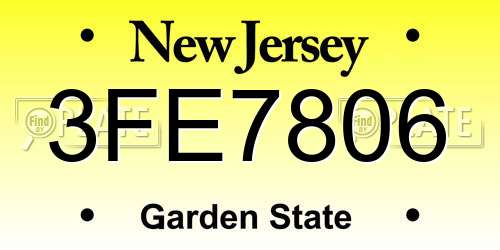 3FE7806 New Jersey License Plate