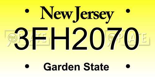 3FH2070 New Jersey License Plate