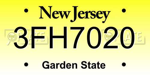 3FH7020 New Jersey License Plate