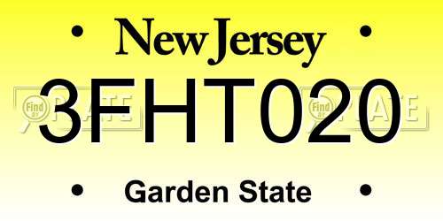 3FHT020 New Jersey License Plate