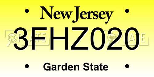 3FHZ020 New Jersey License Plate