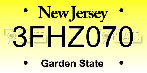 3FHZ070 New Jersey License Plate