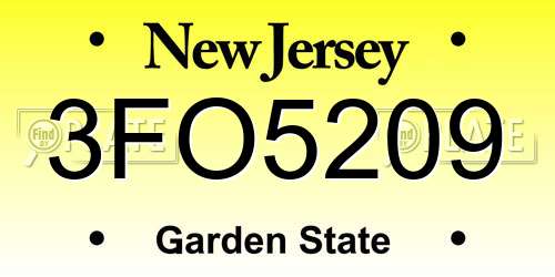 3FO5209 New Jersey License Plate