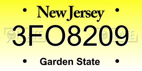 3FO8209 New Jersey License Plate