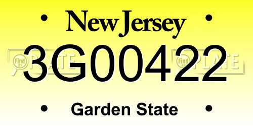 3G00422 New Jersey License Plate