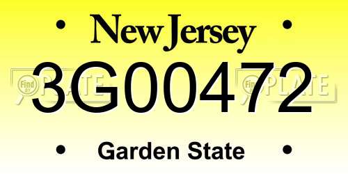 3G00472 New Jersey License Plate