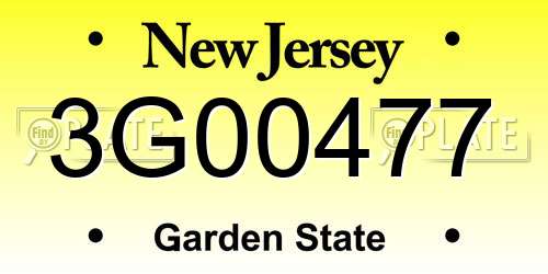 3G00477 New Jersey License Plate