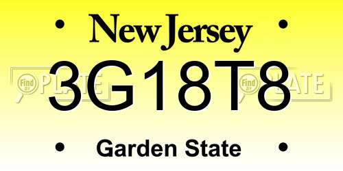 3G18T8 New Jersey License Plate