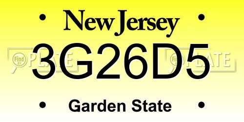 3G26D5 New Jersey License Plate