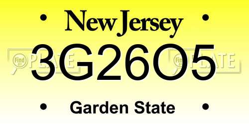 3G26O5 New Jersey License Plate