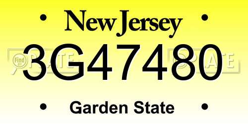3G47480 New Jersey License Plate