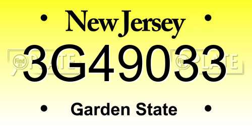 3G49033 New Jersey License Plate
