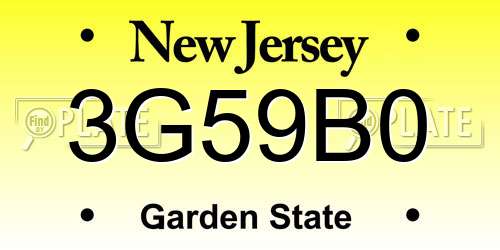 3G59B0 New Jersey License Plate