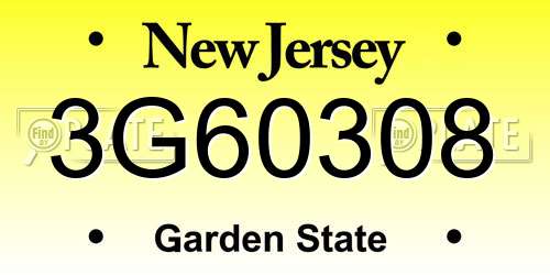 3G60308 New Jersey License Plate