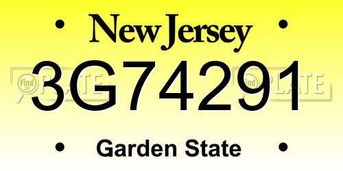 3G74291 New Jersey License Plate