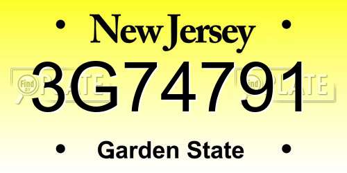 3G74791 New Jersey License Plate