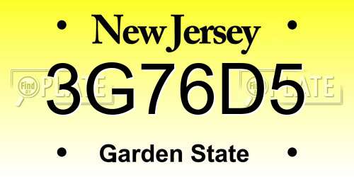 3G76D5 New Jersey License Plate