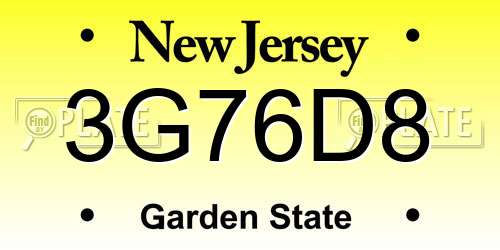 3G76D8 New Jersey License Plate