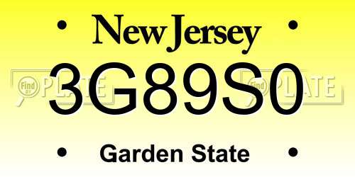 3G89S0 New Jersey License Plate