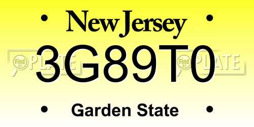 3G89T0 New Jersey License Plate