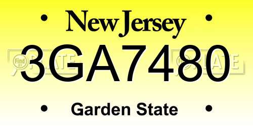 3GA7480 New Jersey License Plate