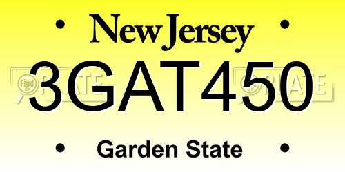 3GAT450 New Jersey License Plate