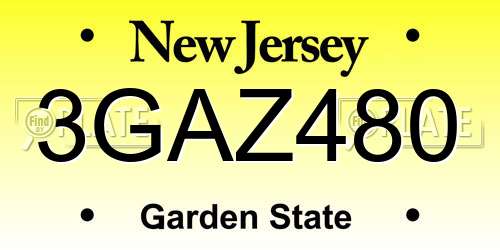 3GAZ480 New Jersey License Plate