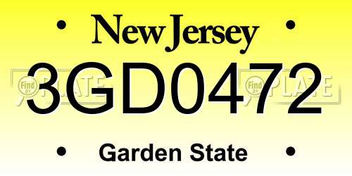 3GD0472 New Jersey License Plate