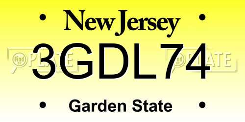 3GDL74 New Jersey License Plate
