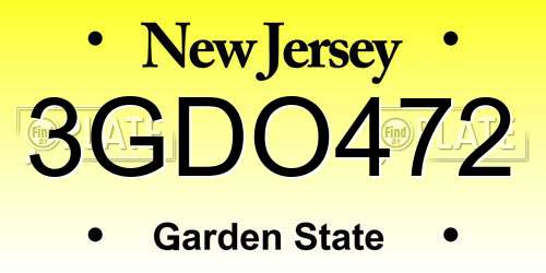 3GDO472 New Jersey License Plate