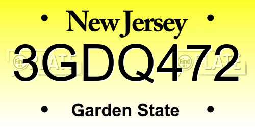 3GDQ472 New Jersey License Plate