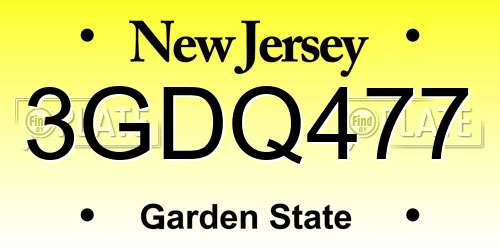 3GDQ477 New Jersey License Plate
