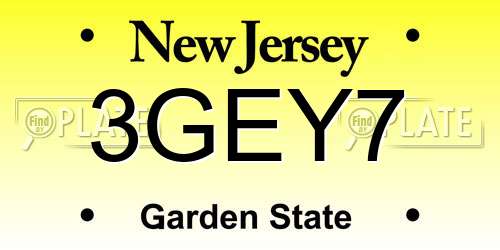 3GEY7 New Jersey License Plate