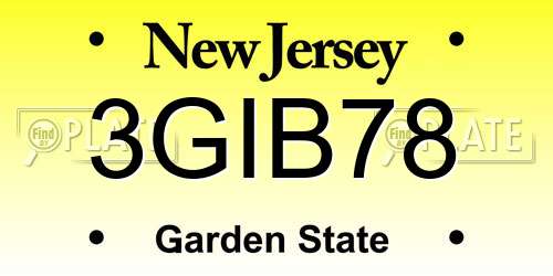 3GIB78 New Jersey License Plate