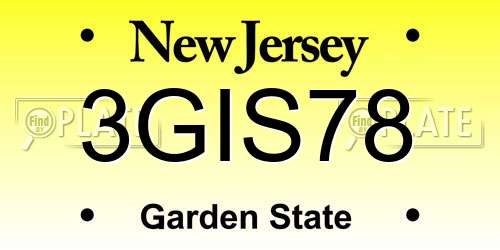 3GIS78 New Jersey License Plate
