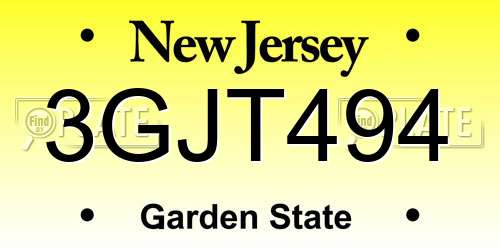 3GJT494 New Jersey License Plate