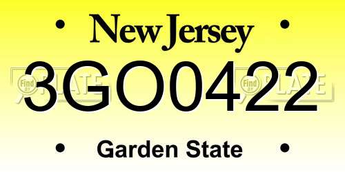 3GO0422 New Jersey License Plate