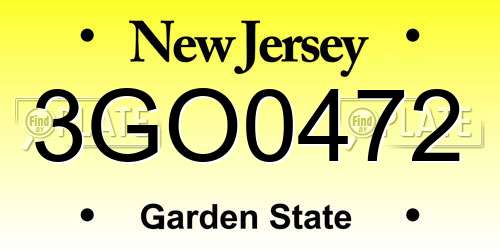 3GO0472 New Jersey License Plate