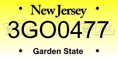 3GO0477 New Jersey License Plate