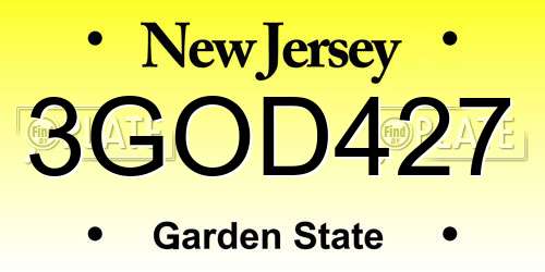3GOD427 New Jersey License Plate