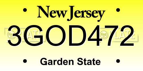 3GOD472 New Jersey License Plate