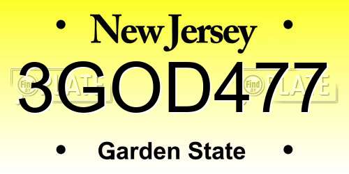 3GOD477 New Jersey License Plate