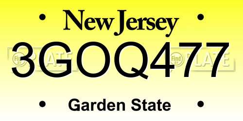 3GOQ477 New Jersey License Plate
