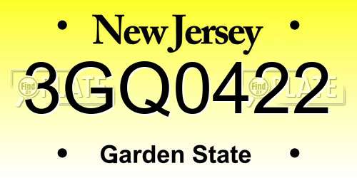 3GQ0422 New Jersey License Plate